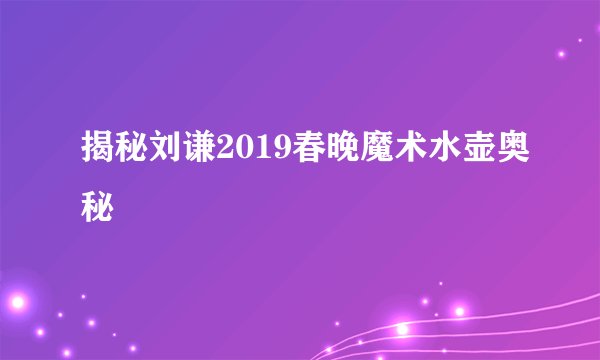 揭秘刘谦2019春晚魔术水壶奥秘