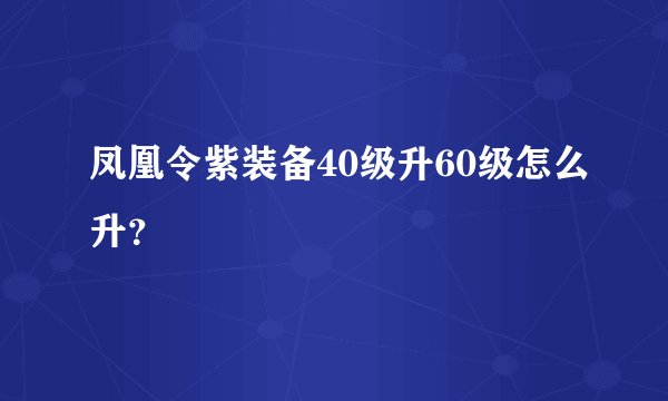 凤凰令紫装备40级升60级怎么升？