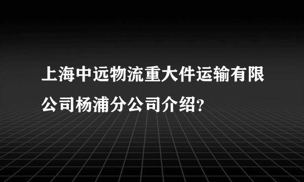 上海中远物流重大件运输有限公司杨浦分公司介绍？