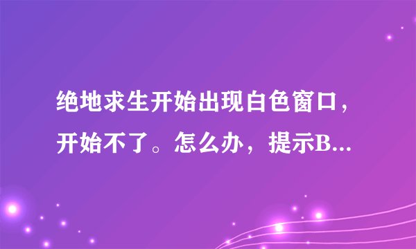 绝地求生开始出现白色窗口，开始不了。怎么办，提示BattIEyeLauncher，求大神帮忙，感谢