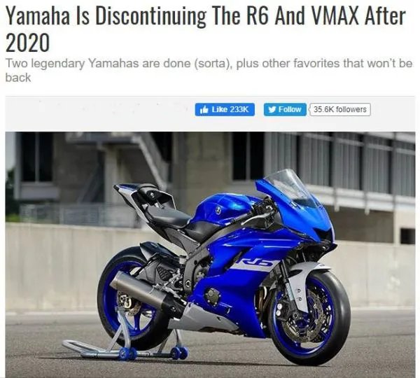 雅马哈YZF-R6即将停产 未来只提供R6 Race（赛道）版本