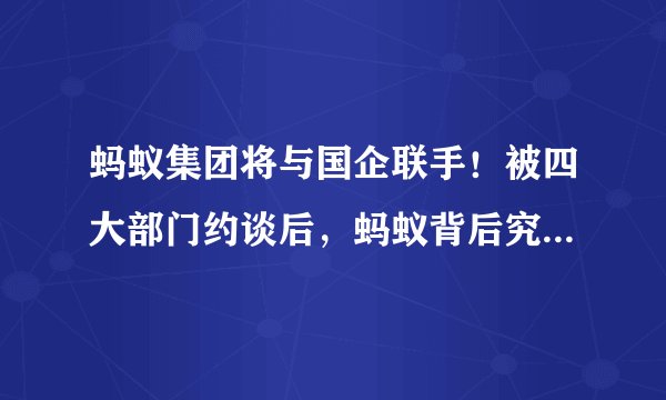 蚂蚁集团将与国企联手！被四大部门约谈后，蚂蚁背后究竟是谁？