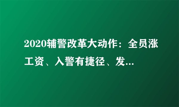 2020辅警改革大动作：全员涨工资、入警有捷径、发展空间更大
