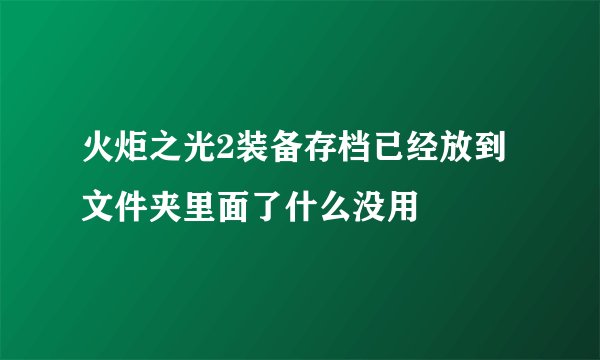 火炬之光2装备存档已经放到文件夹里面了什么没用