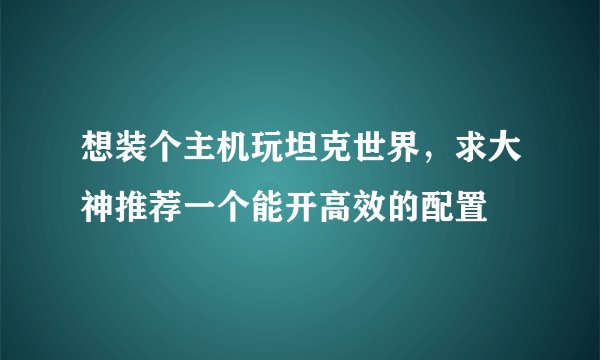 想装个主机玩坦克世界，求大神推荐一个能开高效的配置