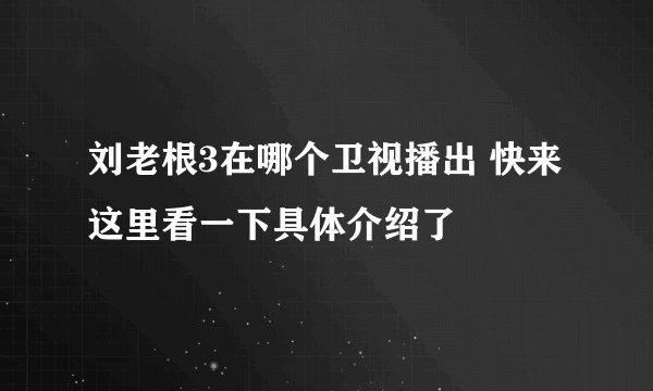 刘老根3在哪个卫视播出 快来这里看一下具体介绍了