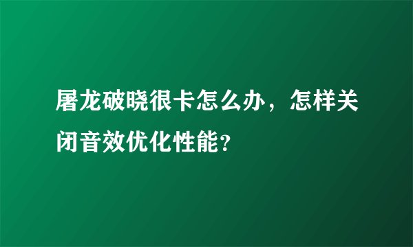 屠龙破晓很卡怎么办，怎样关闭音效优化性能？
