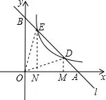 （2015•绵阳校级自主招生）已知直线l分别与x轴、y轴交于A．B两点，与双曲线y=ax（a≠0，x＞0）分别交于D．E两点．若点D的坐标为（3，1），点E的坐标为（1，n）（1）分别求出直线l与双曲线的解析式；（2）求△EOD的面积；（3）若将直线l向下平移m（m＞0）个单位，当m为何值时，直线l与双曲线有且只有一个交点？