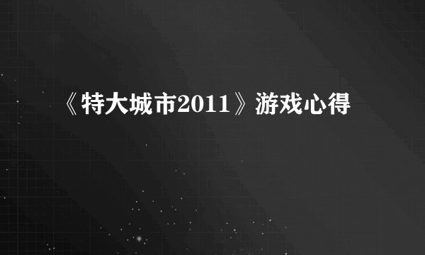 《特大城市2011》游戏心得