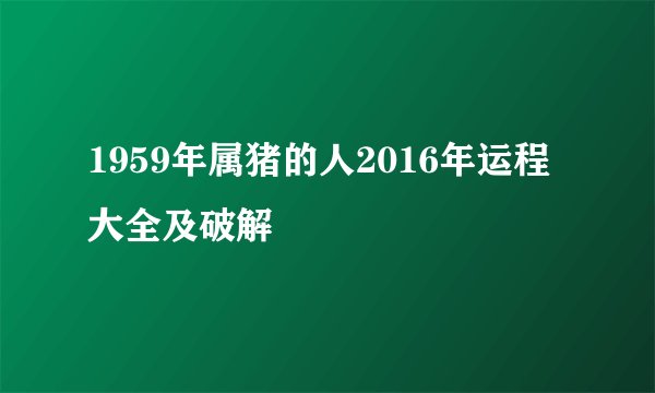 1959年属猪的人2016年运程大全及破解