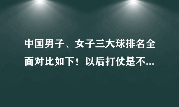 中国男子、女子三大球排名全面对比如下！以后打仗是不是都要女的披甲上阵了？