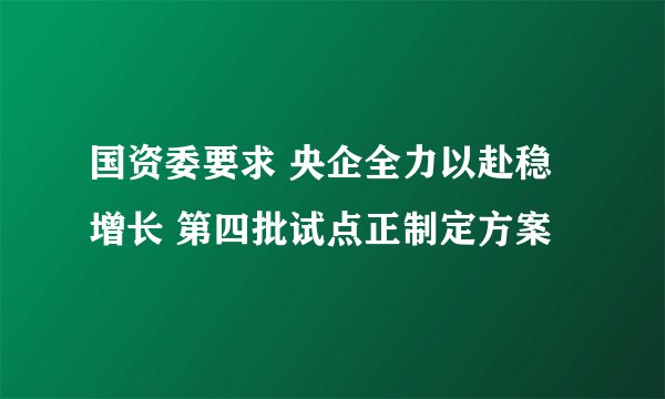 国资委要求 央企全力以赴稳增长 第四批试点正制定方案
