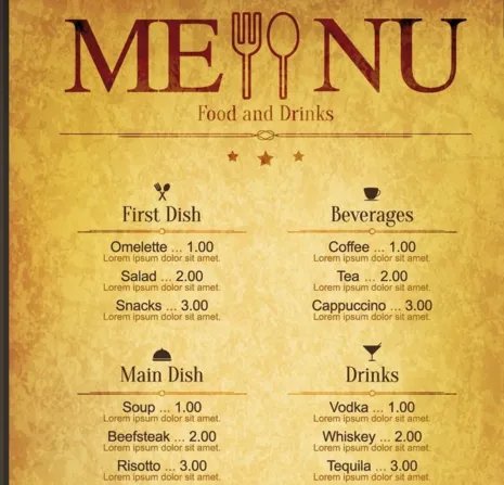 菜谱的英文怎么说