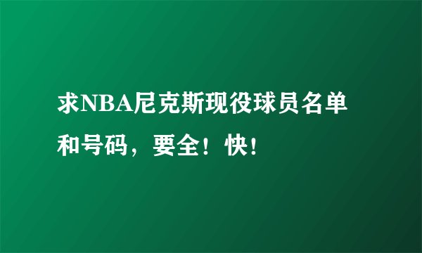 求NBA尼克斯现役球员名单和号码，要全！快！