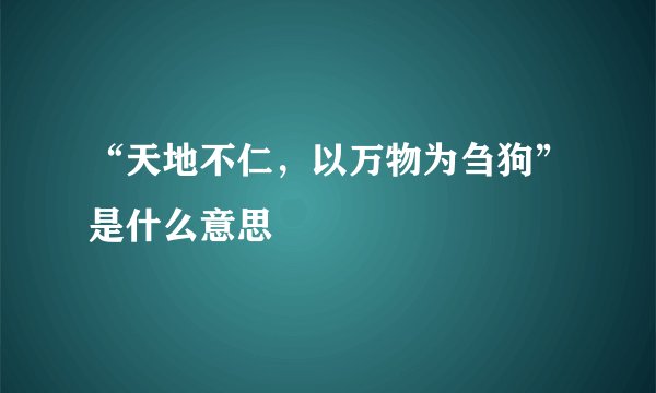 “天地不仁,以万物为刍狗”是什么意思