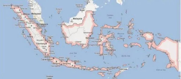印度尼西亚在地图上的国家形状像什么