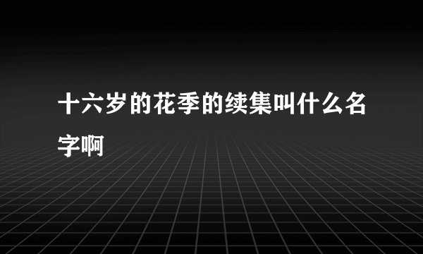 十六岁的花季的续集叫什么名字啊