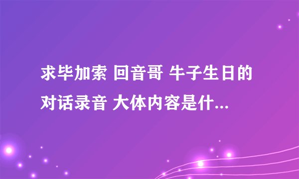 求毕加索 回音哥 牛子生日的对话录音 大体内容是什么 谢谢
